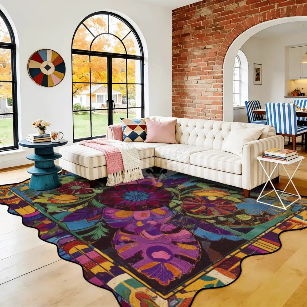 Colorful Floral Festive Vibes Scalloped Area Rug 120’’x96’’ 120’’x96’’ Rugs & Mats