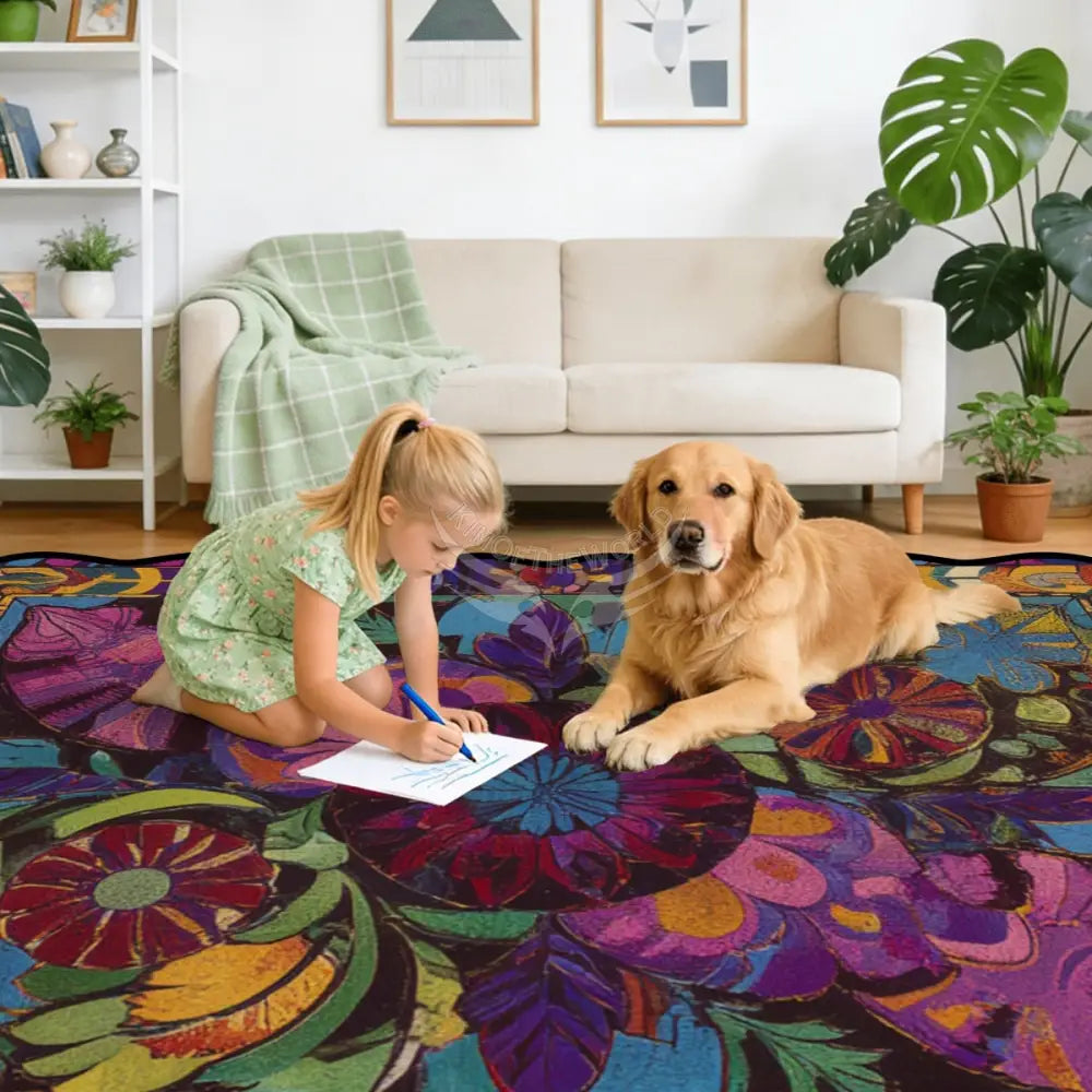 Colorful Floral Festive Vibes Scalloped Area Rug 120’’x96’’ 120’’x96’’ Rugs & Mats