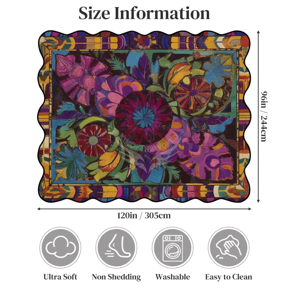 Colorful Floral Festive Vibes Scalloped Area Rug 120’’x96’’ 120’’x96’’ Rugs & Mats