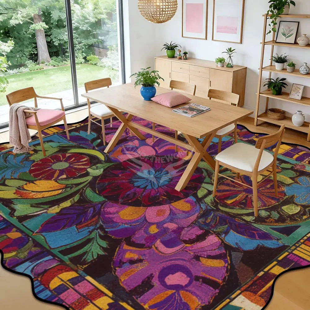 Colorful Floral Festive Vibes Scalloped Area Rug 120’’x96’’ 120’’x96’’ Rugs & Mats