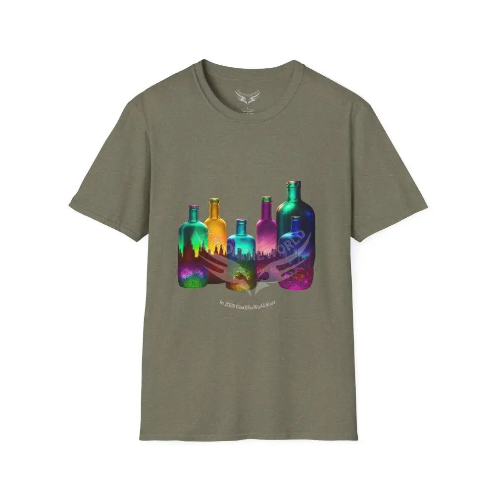 Colorful Glass Bottles Antiquing Tee - Softstyle T-Shirt Heather Military Green / S T-Shirt