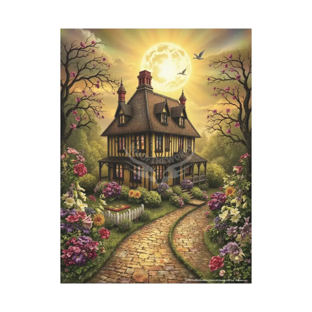 Colorful Tudor & Victorian Cottage Floral with Magic Windows - Pick Your Color - Golden Yellow House Matte Canvas
