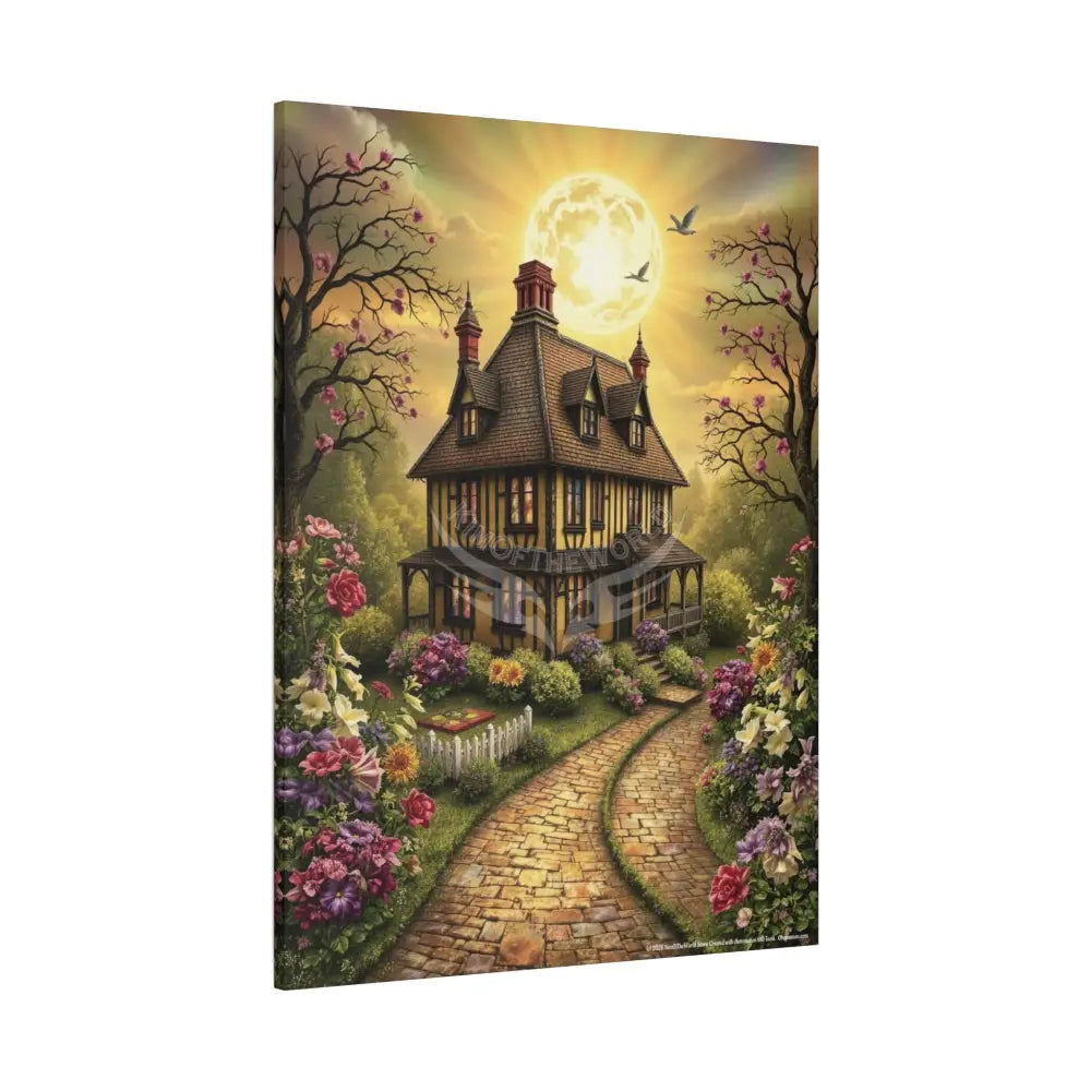 Colorful Tudor & Victorian Cottage Floral with Magic Windows - Pick Your Color - Golden Yellow House Matte Canvas