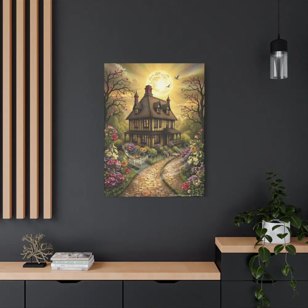 Colorful Tudor & Victorian Cottage Floral with Magic Windows - Pick Your Color - Golden Yellow House Matte Canvas