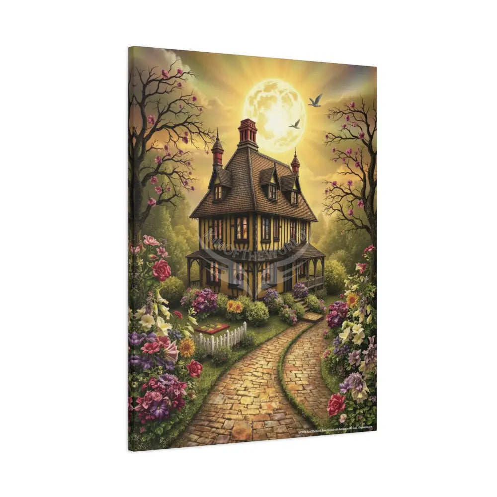 Colorful Tudor & Victorian Cottage Floral with Magic Windows - Pick Your Color - Golden Yellow House Matte Canvas