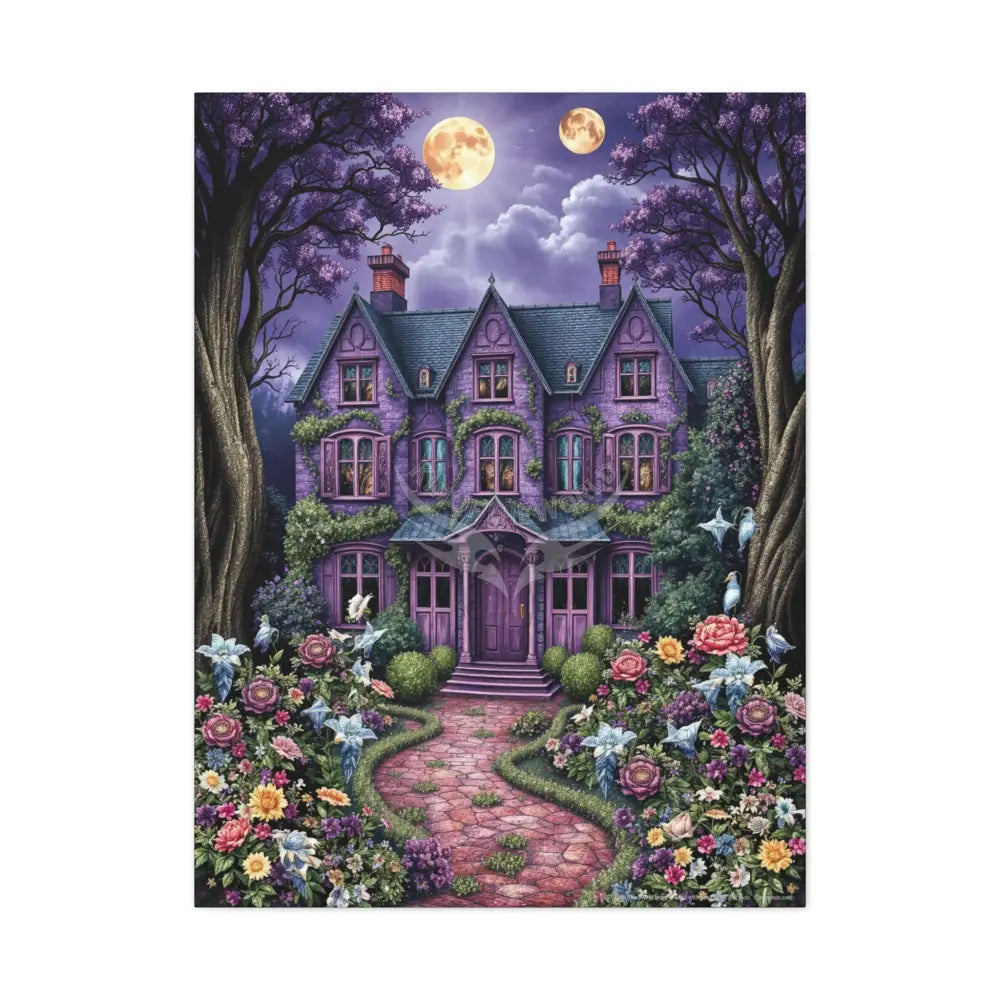 Colorful Tudor & Victorian Cottage with Magic Windows - Pick Your Color - Gothic Purple House Matte Canvas Prints 30’’