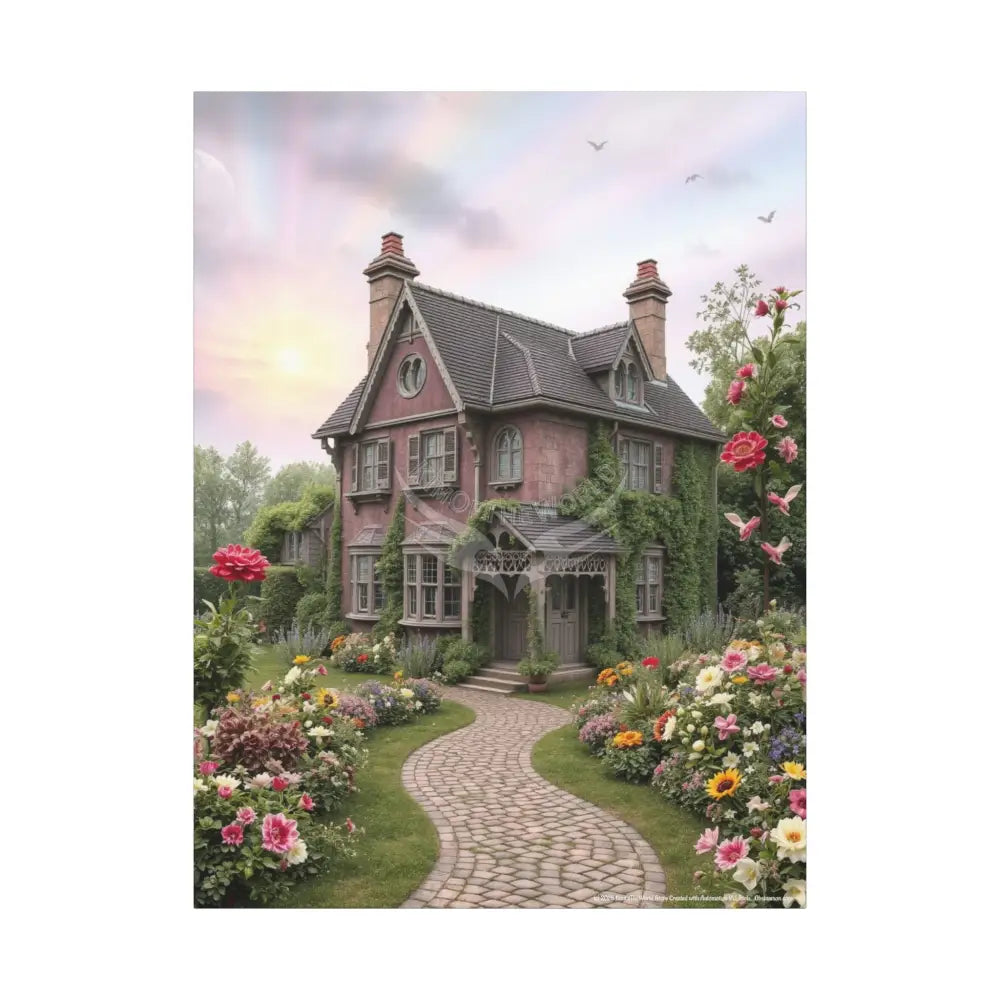 Colorful Tudor & Victorian Cottage with Magic Windows - Pick Your Color - Mauve House Matte Canvas Prints 36’’ x 48’’