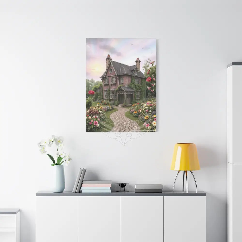 Colorful Tudor & Victorian Cottage with Magic Windows - Pick Your Color - Mauve House Matte Canvas Prints Canvas