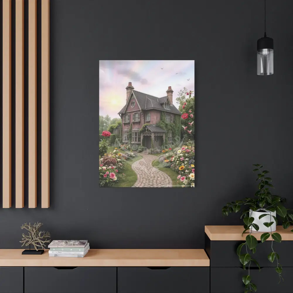 Colorful Tudor & Victorian Cottage with Magic Windows - Pick Your Color - Mauve House Matte Canvas Prints Canvas