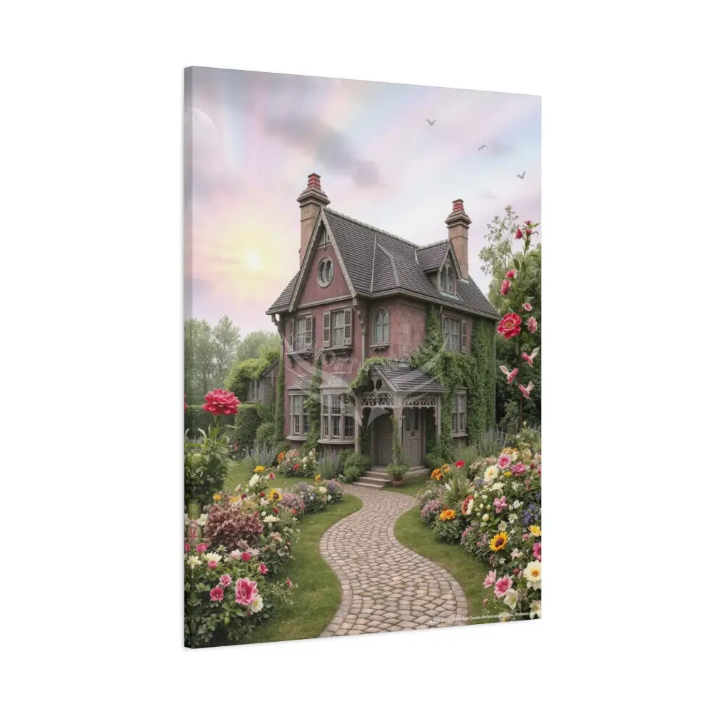 Colorful Tudor & Victorian Cottage with Magic Windows - Pick Your Color - Mauve House Matte Canvas Prints Canvas