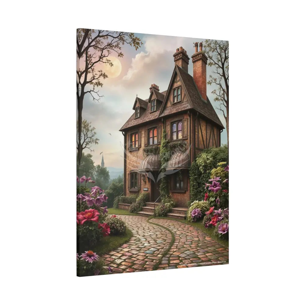 Colorful Tudor & Victorian Cottage with Magic Windows - Pick Your Color - Orange House Matte Canvas Prints Canvas