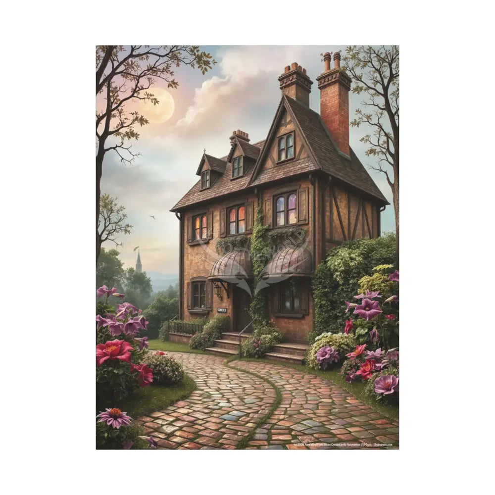 Colorful Tudor & Victorian Cottage with Magic Windows - Pick Your Color - Orange House Matte Canvas Prints 36’’ x 48’’