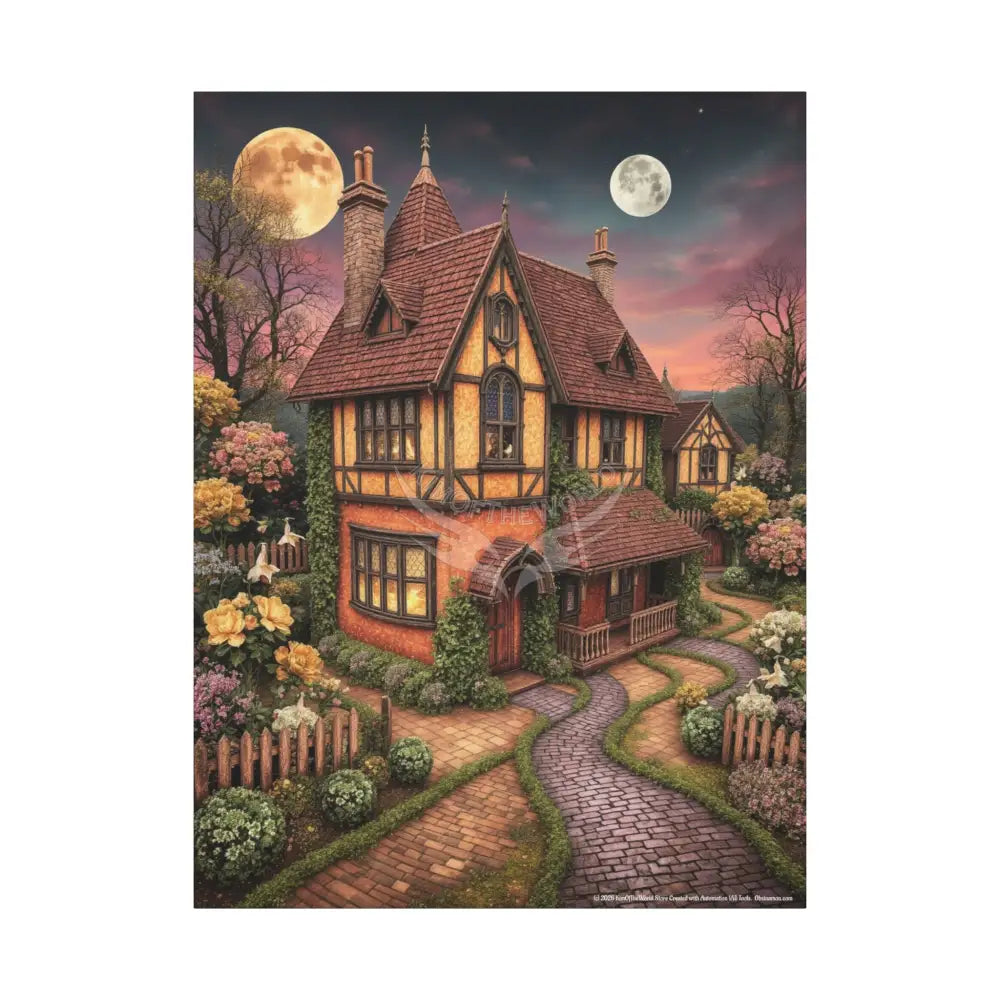 Colorful Tudor & Victorian Cottage with Magic Windows - Pick Your Color - Orange House Matte Canvas Prints 36’’ x 48’’
