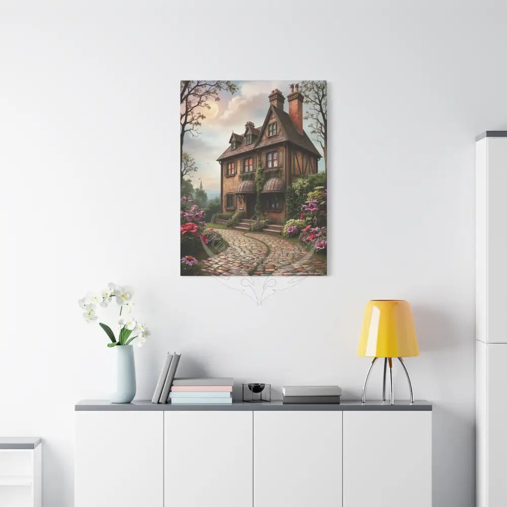 Colorful Tudor & Victorian Cottage with Magic Windows - Pick Your Color - Orange House Matte Canvas Prints Canvas