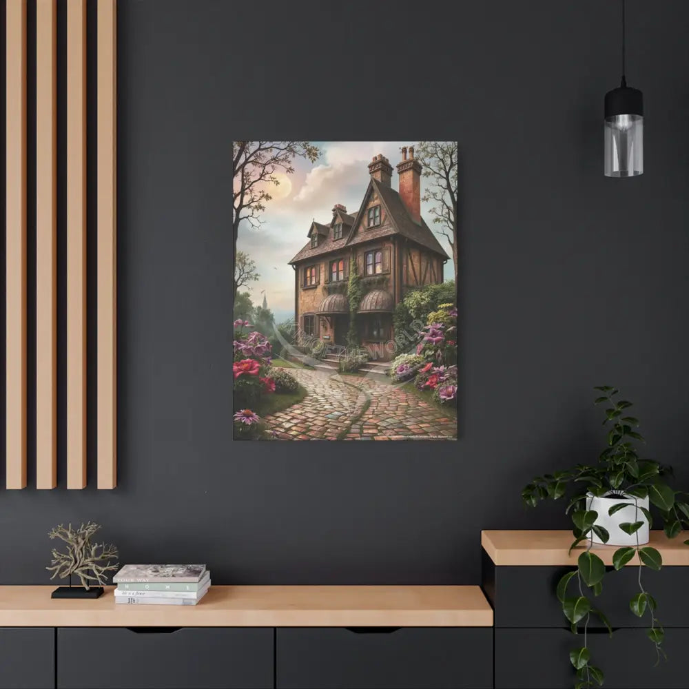 Colorful Tudor & Victorian Cottage with Magic Windows - Pick Your Color - Orange House Matte Canvas Prints Canvas
