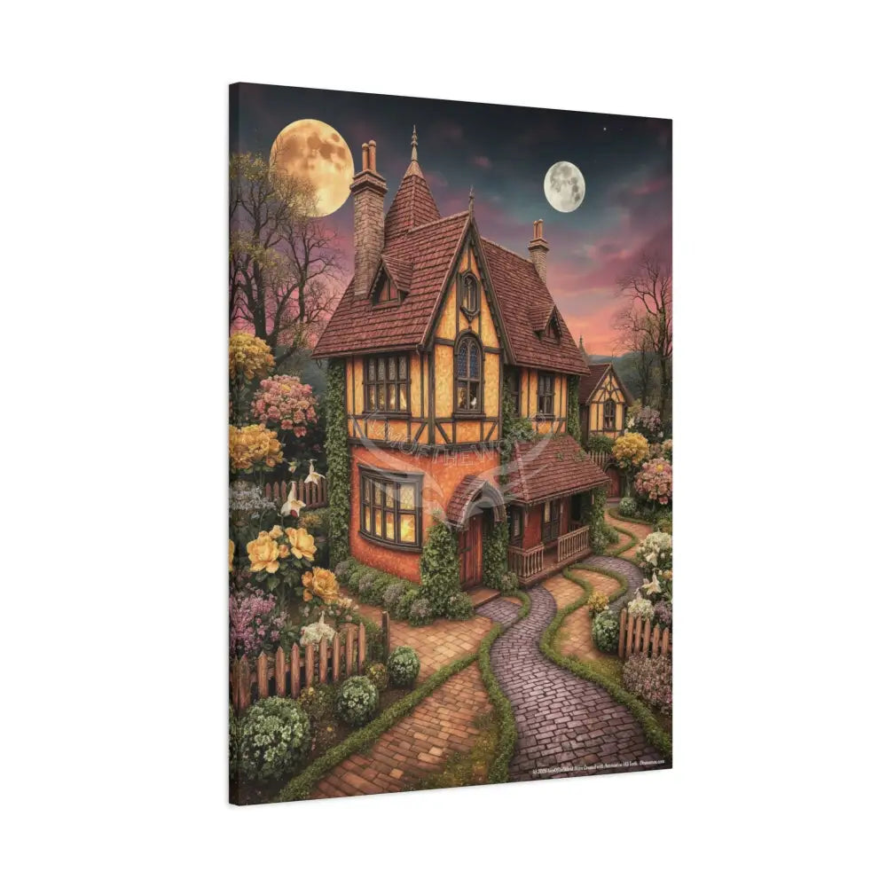 Colorful Tudor & Victorian Cottage with Magic Windows - Pick Your Color - Orange House Matte Canvas Prints Canvas