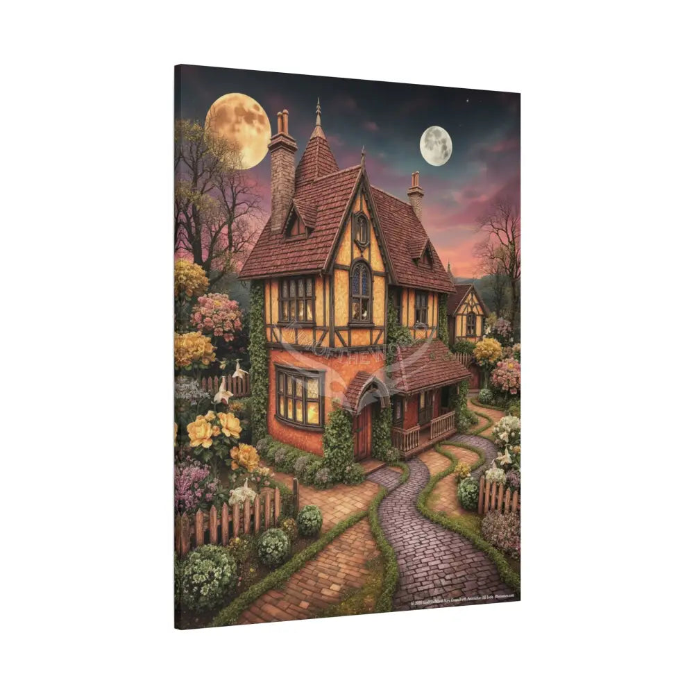 Colorful Tudor & Victorian Cottage with Magic Windows - Pick Your Color - Orange House Matte Canvas Prints Canvas