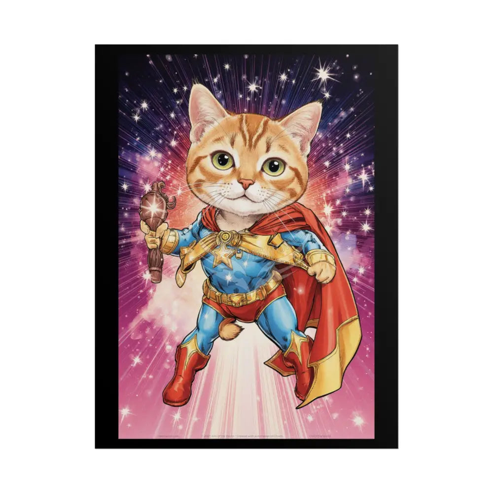 Comic Book Kitty Heroes Rolled Poster — Cartoon Cat Superhero Wall Art 18″ x 24″ (Vertical) / Matte Poster