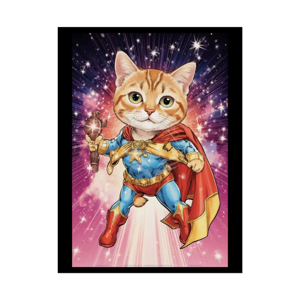 Comic Book Kitty Heroes Rolled Poster — Cartoon Cat Superhero Wall Art 18″ x 24″ (Vertical) / Semi Glossy Poster