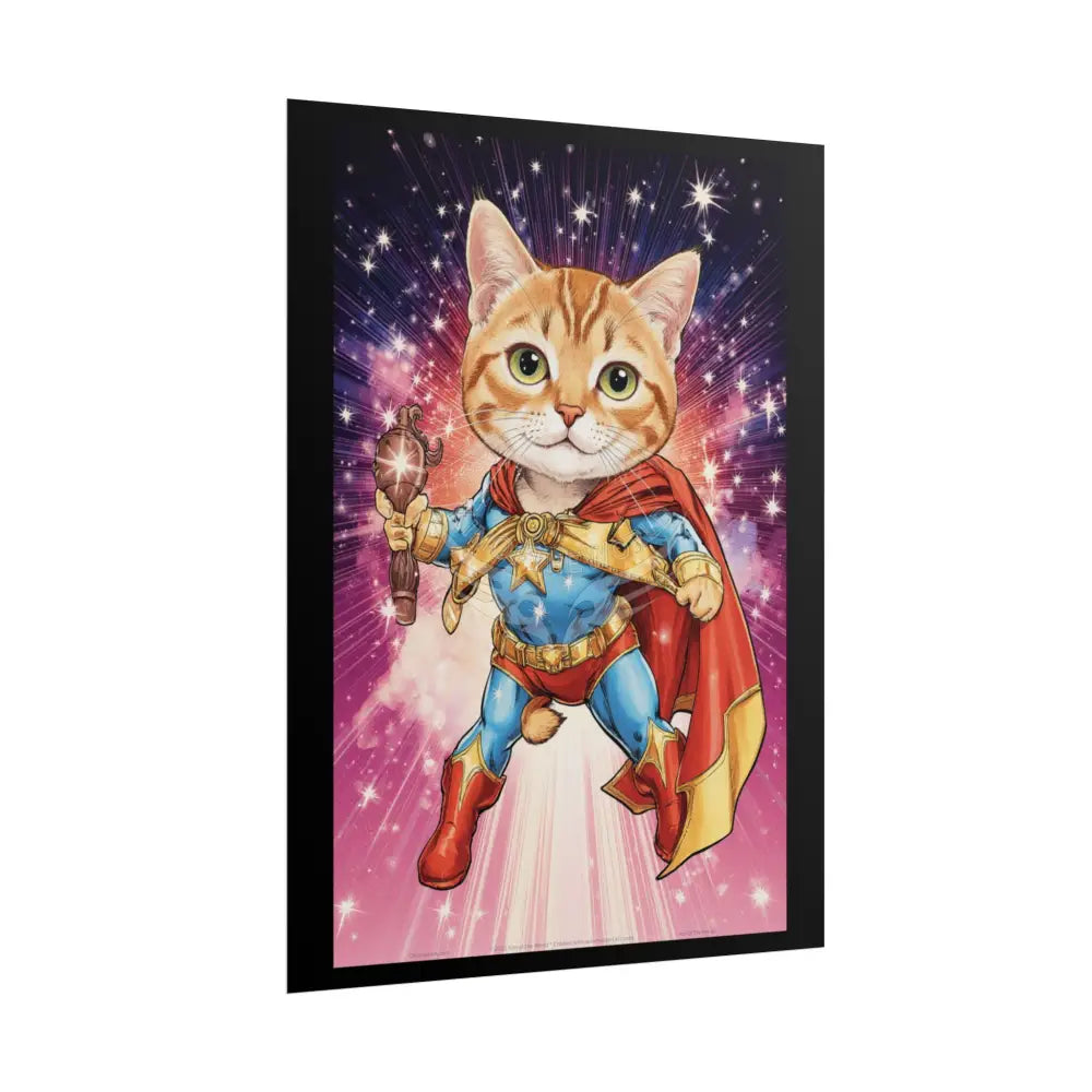Comic Book Kitty Heroes Rolled Poster — Cartoon Cat Superhero Wall Art Poster
