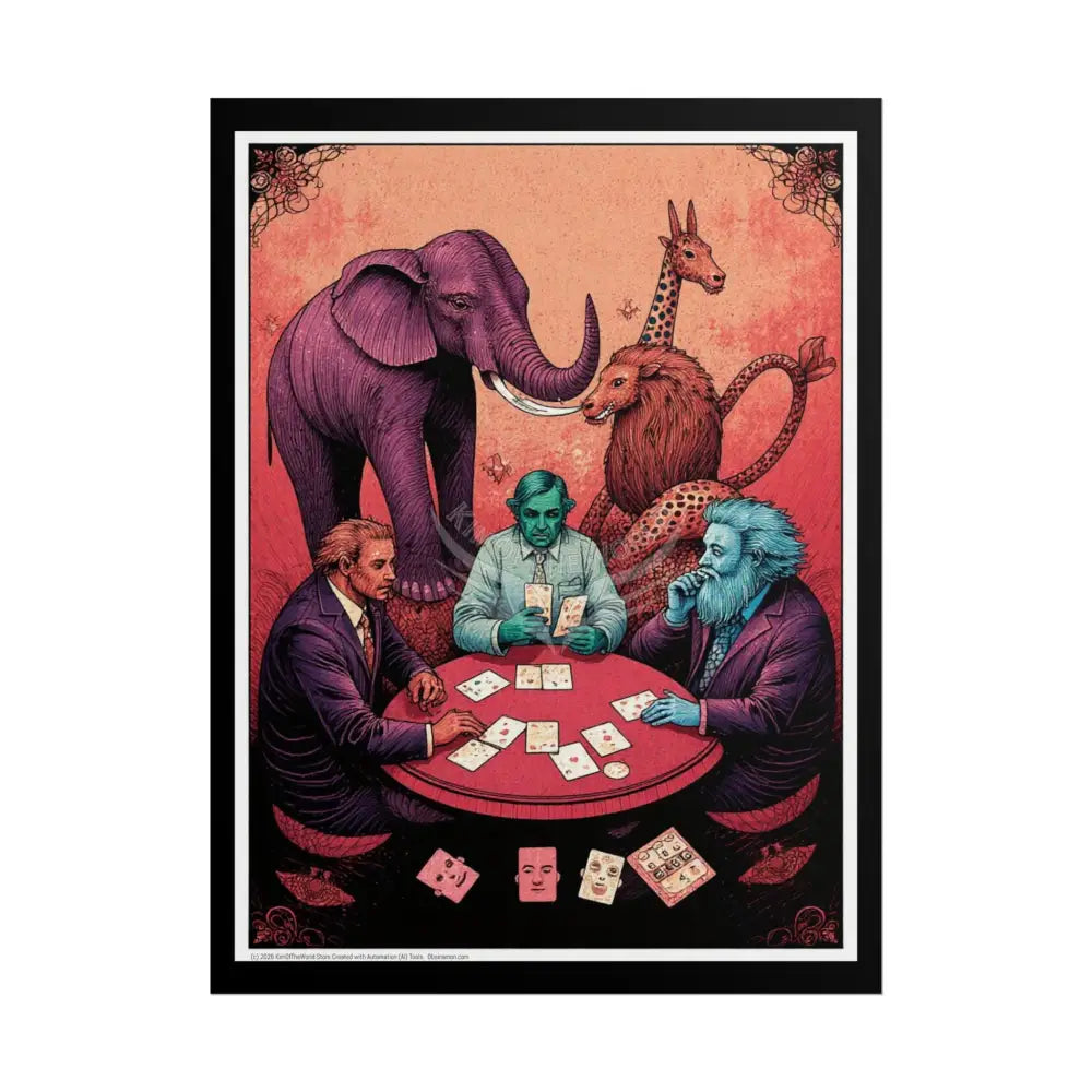 Comic Poker Gamer - Signalers Elephant Lion Giraffe & Friends Portal Poster 18″ x 24″ (Vertical) / Matte Poster