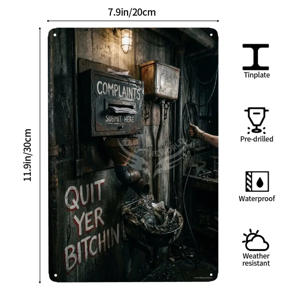 ’Complaints’ Flusher Box Tin Sign Rectangular Metal Sign Novelty Dark Humor Decor - 8’’x12’’ - Wall Coverings
