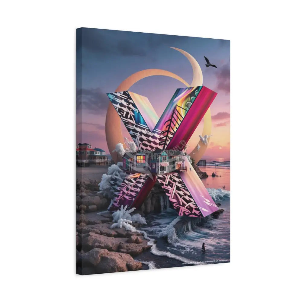 Copy of 3D Pop-Out Letter X Beachside Matte Canvas (Stretched) — Custom Initial Wall Art for Kids Home & Office Canvas