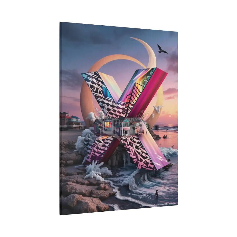 Copy of 3D Pop-Out Letter X Beachside Matte Canvas (Stretched) — Custom Initial Wall Art for Kids Home & Office Canvas