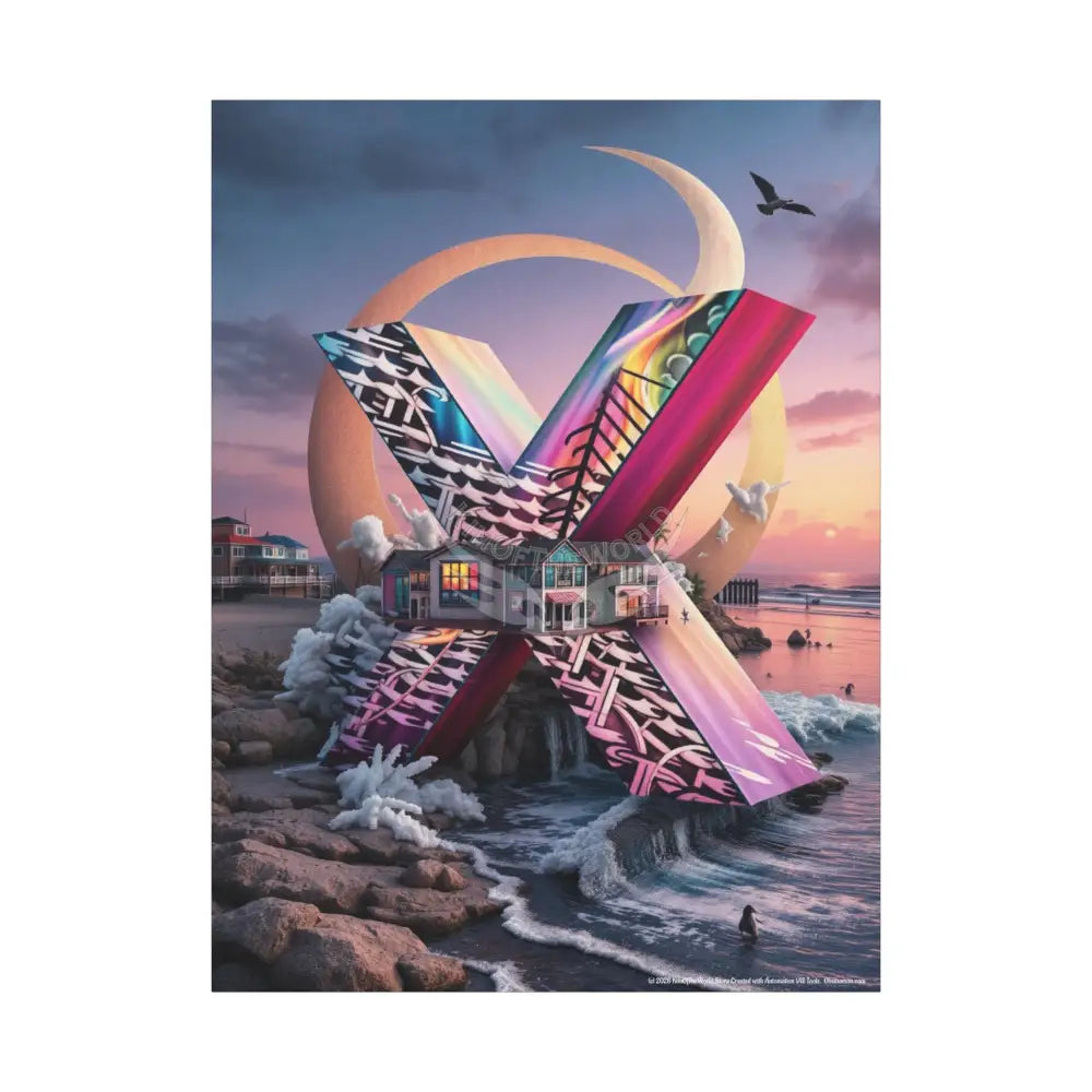 Copy of 3D Pop-Out Letter X Beachside Matte Canvas (Stretched) — Custom Initial Wall Art for Kids Home & Office 36’’ x