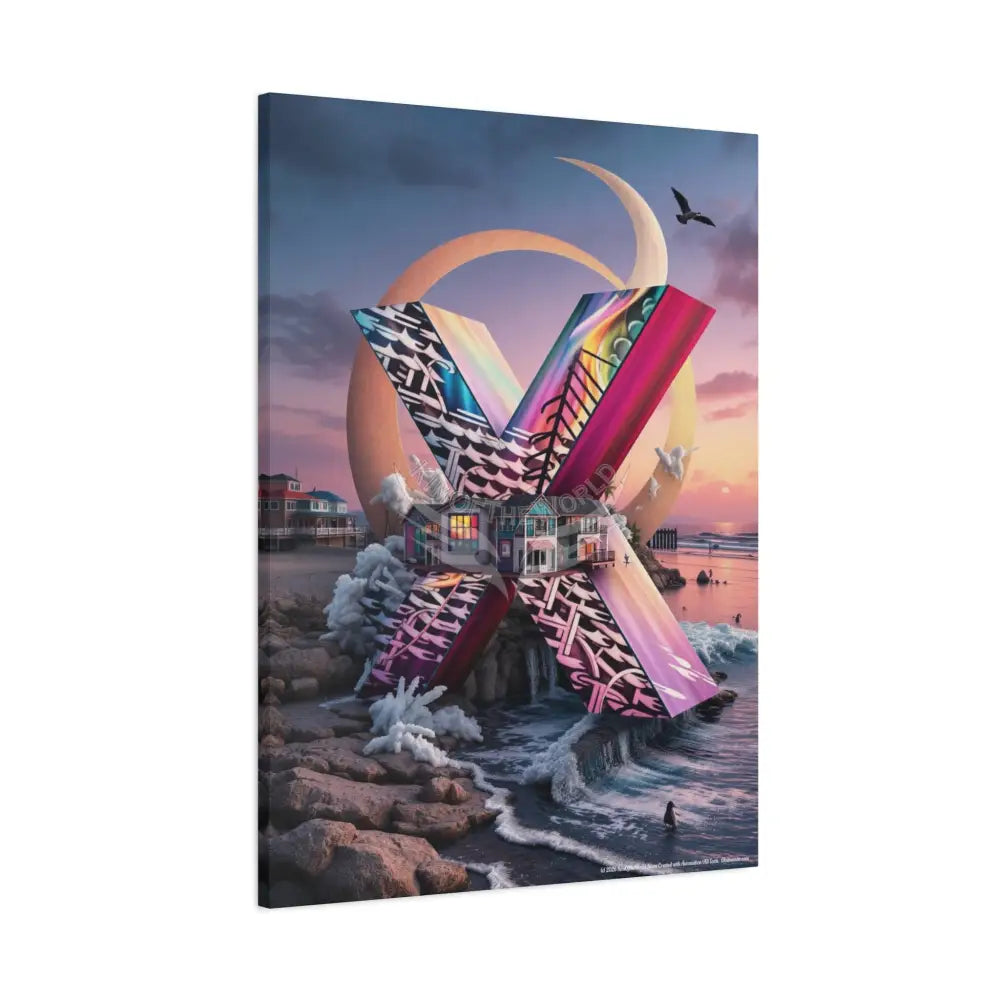 Copy of 3D Pop-Out Letter X Beachside Matte Canvas (Stretched) — Custom Initial Wall Art for Kids Home & Office Canvas