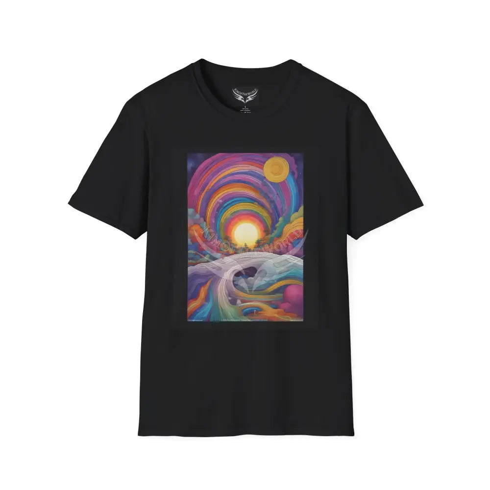 Copy of Giant Rainbow Waterfall Fantasy Landscape - Softstyle T-Shirt Black / XS T-Shirt