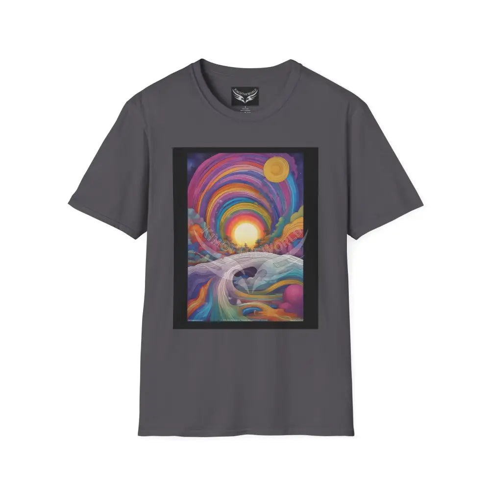 Copy of Giant Rainbow Waterfall Fantasy Landscape - Softstyle T-Shirt Charcoal / XS T-Shirt