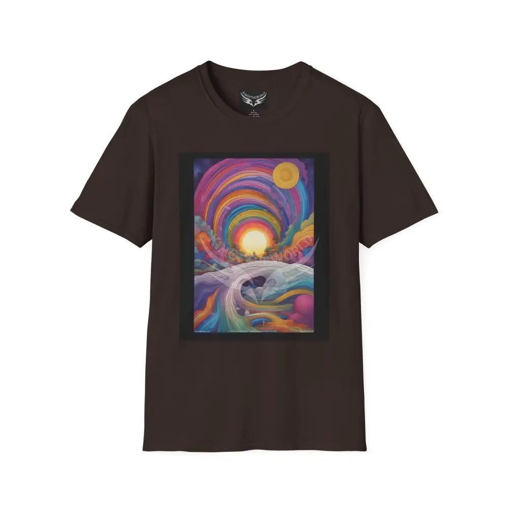 Copy of Giant Rainbow Waterfall Fantasy Landscape - Softstyle T-Shirt Dark Chocolate / S T-Shirt