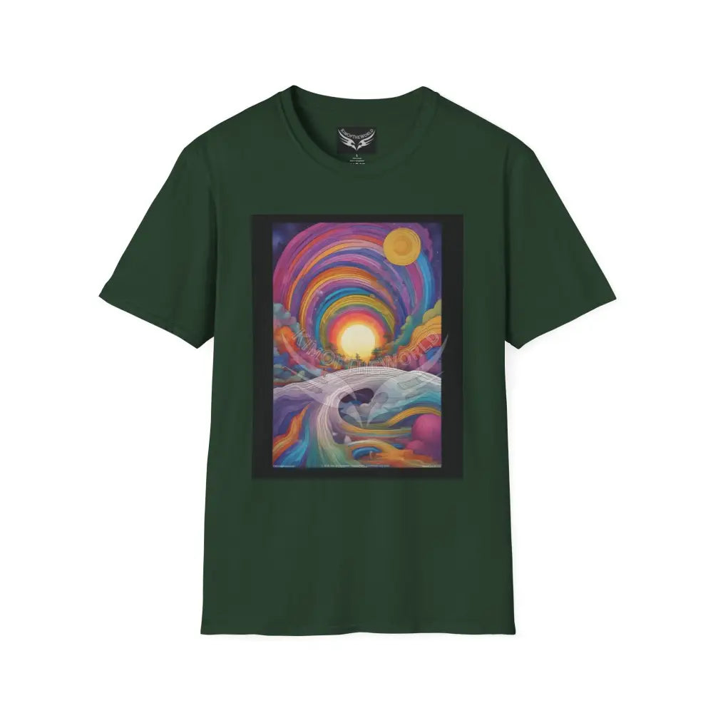 Copy of Giant Rainbow Waterfall Fantasy Landscape - Softstyle T-Shirt Forest Green / S T-Shirt