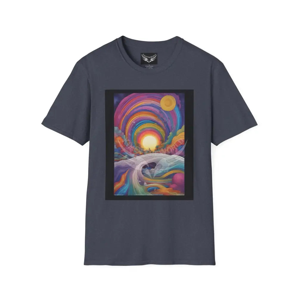 Copy of Giant Rainbow Waterfall Fantasy Landscape - Softstyle T-Shirt Heather Navy / XS T-Shirt
