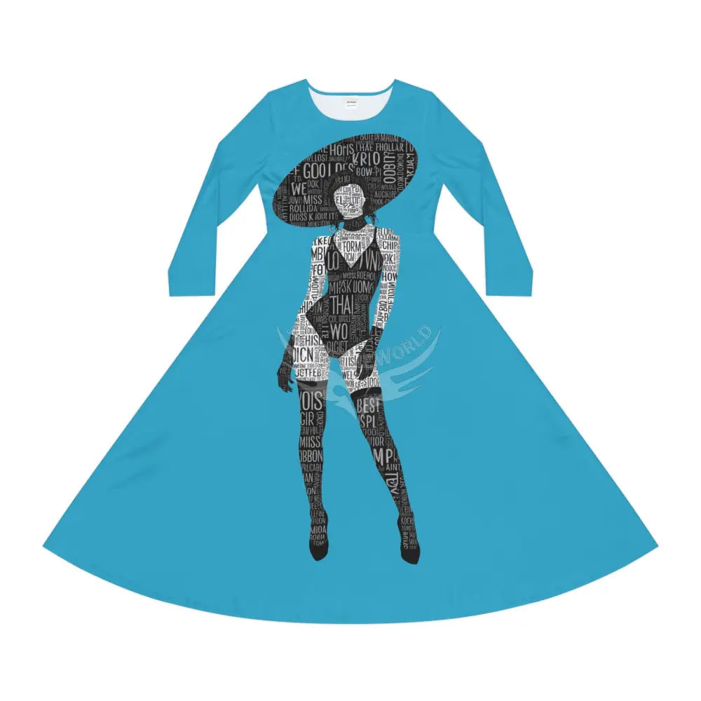 Copy of ’No Labels’ Cute Character Lady Random Letters Print Long Sleeve Dress All Over Prints