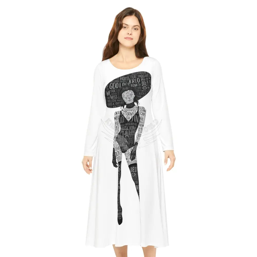 Copy of ’No Labels’ Cute Character Lady Random Letters Print Long Sleeve Dress S All Over Prints