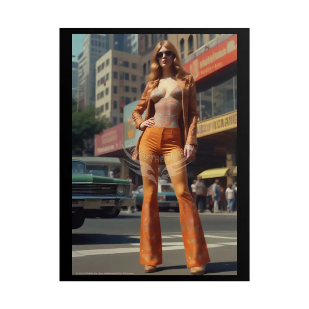 Copy of Vintage Retro 70’s Street Fashion Girl Rolled Posters — Subtle Giantess Tall Girl Wall Art 18″ x 24″ (Vertical)