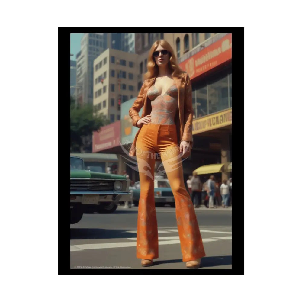 Copy of Vintage Retro 70’s Street Fashion Girl Rolled Posters — Subtle Giantess Tall Girl Wall Art 18″ x 24″ (Vertical)