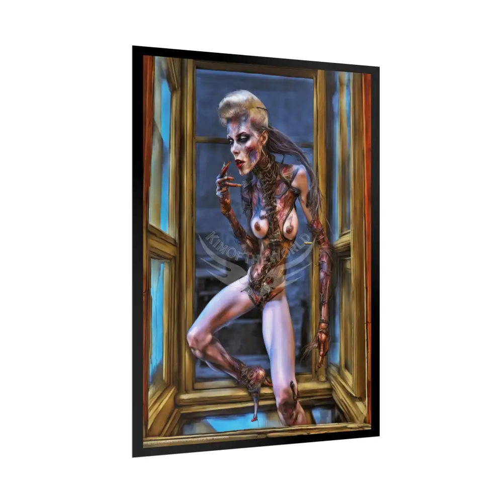 Creepy Gothic Cyborg Lady Fashion Tall Girlfriend Giantess Girl Rolled Posters — Subtle AI Girl Wall Art Poster