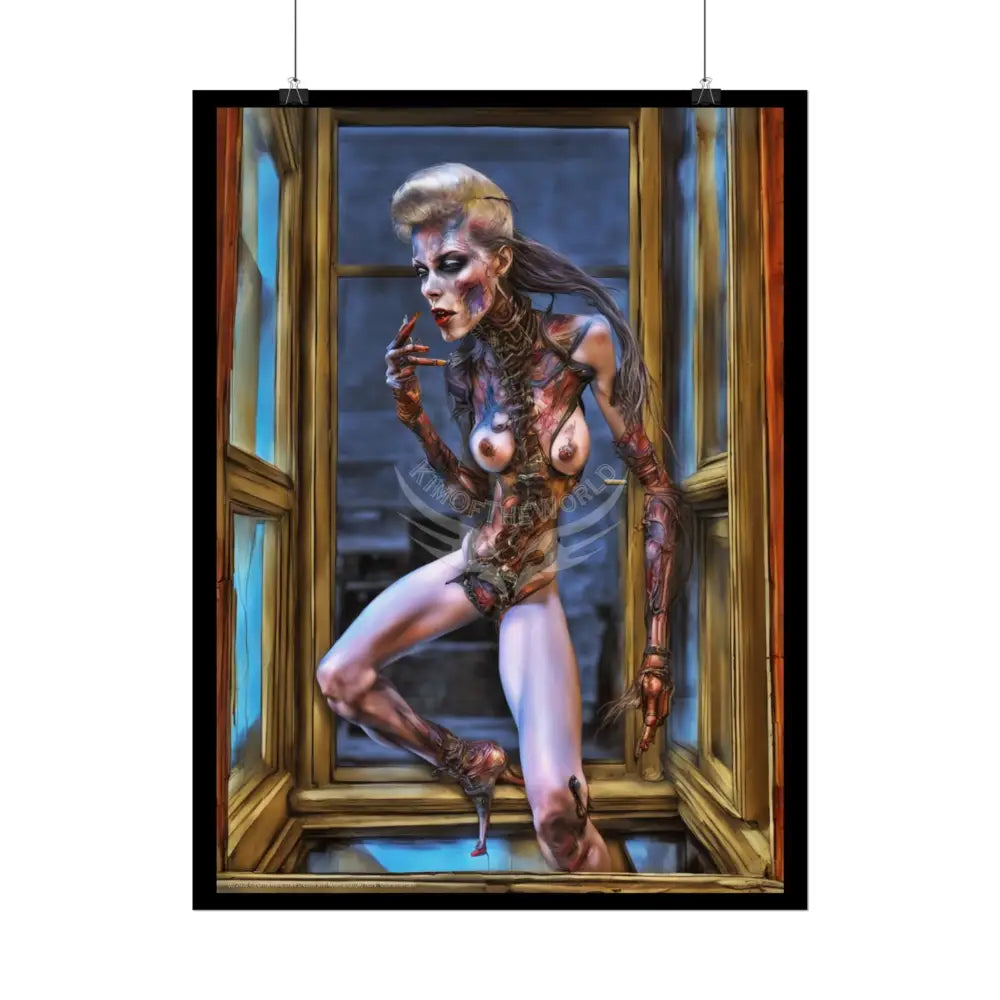 Creepy Gothic Cyborg Lady Fashion Tall Girlfriend Giantess Girl Rolled Posters — Subtle AI Girl Wall Art Poster