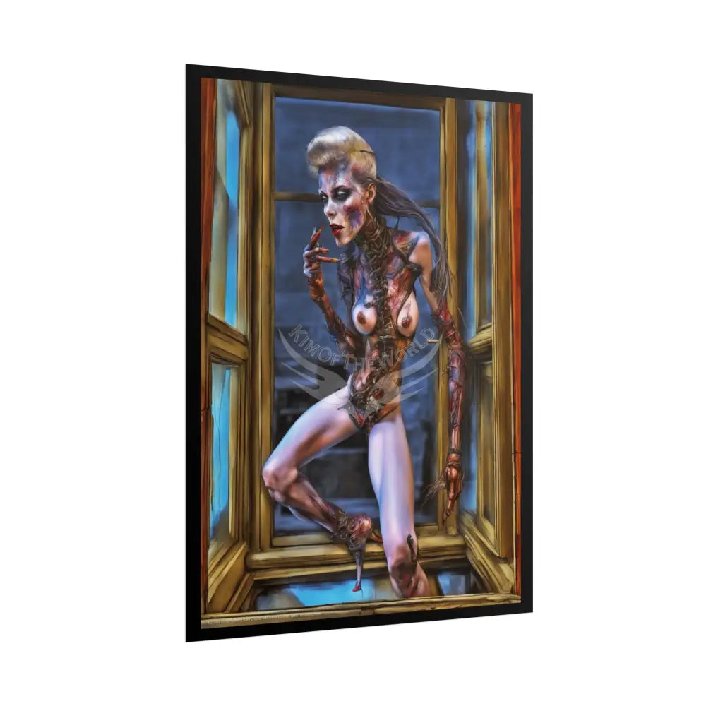 Creepy Gothic Cyborg Lady Fashion Tall Girlfriend Giantess Girl Rolled Posters — Subtle AI Girl Wall Art Poster