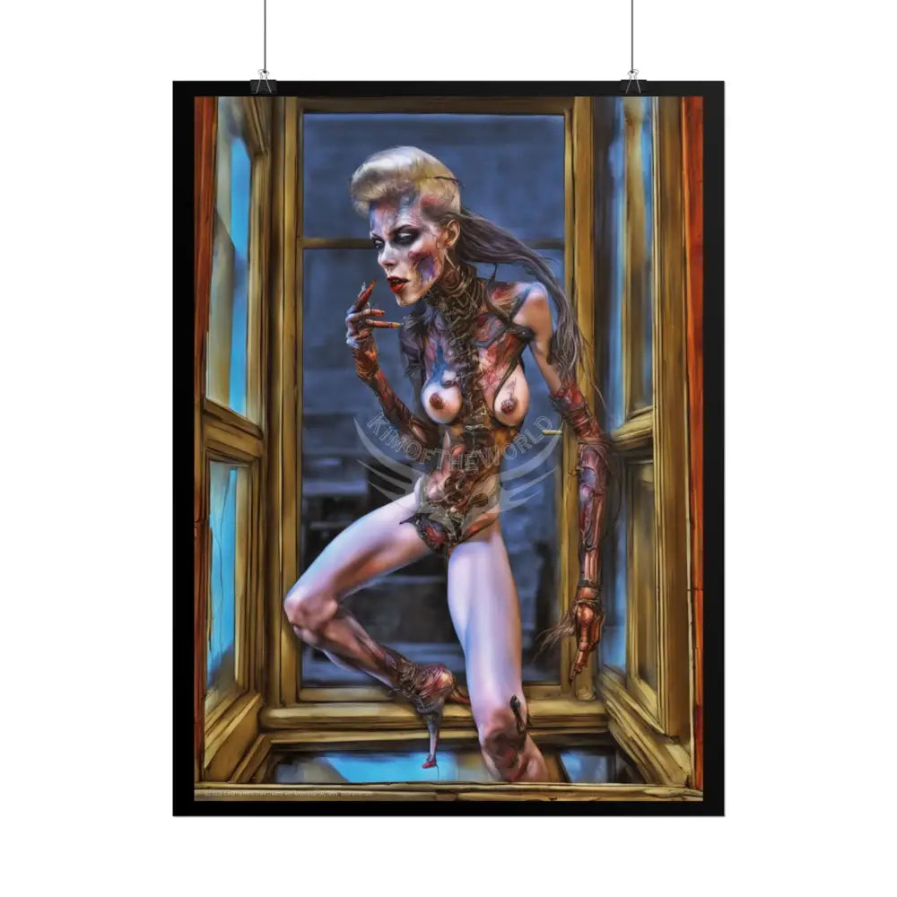 Creepy Gothic Cyborg Lady Fashion Tall Girlfriend Giantess Girl Rolled Posters — Subtle AI Girl Wall Art Poster