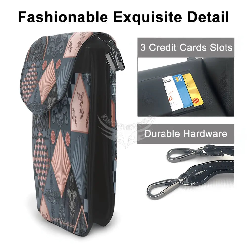 Crossbody Cell Phone Purse - 3D Diamond Shells Teal and Rose Gold One Size Satchel