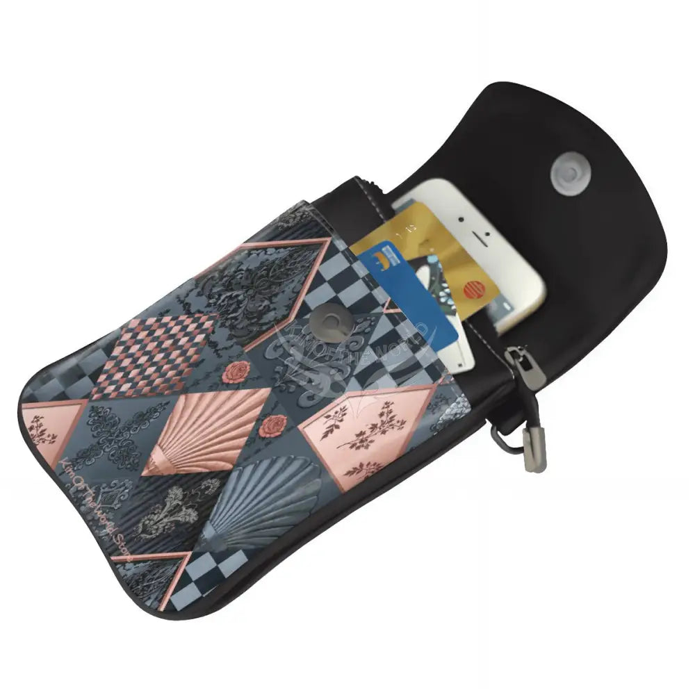 Crossbody Cell Phone Purse - 3D Diamond Shells Teal and Rose Gold One Size Satchel