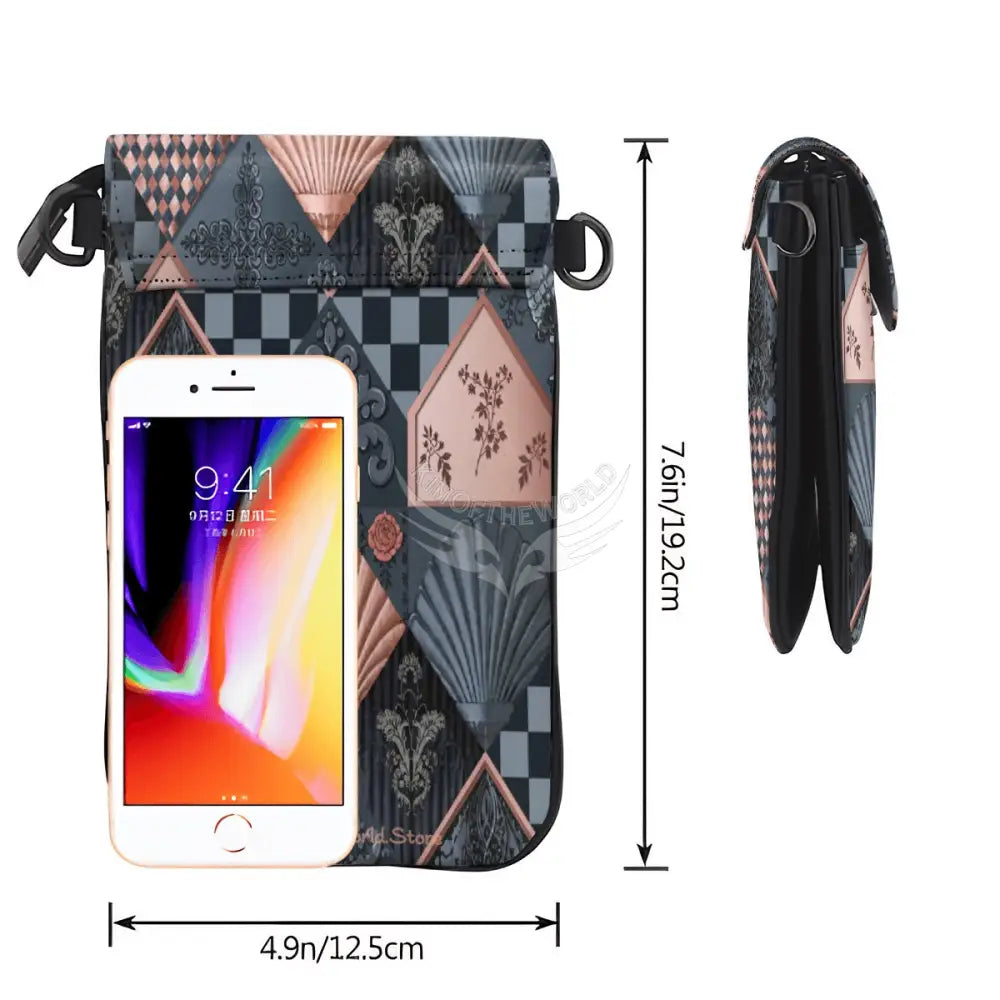 Crossbody Cell Phone Purse - 3D Diamond Shells Teal and Rose Gold One Size Satchel