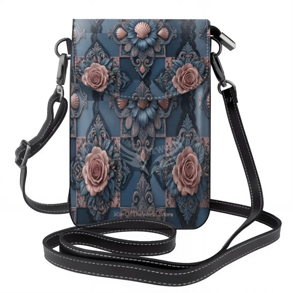 Crossbody Cell Phone Purse - 3D Rose and Country Blue Print One Size Satchel