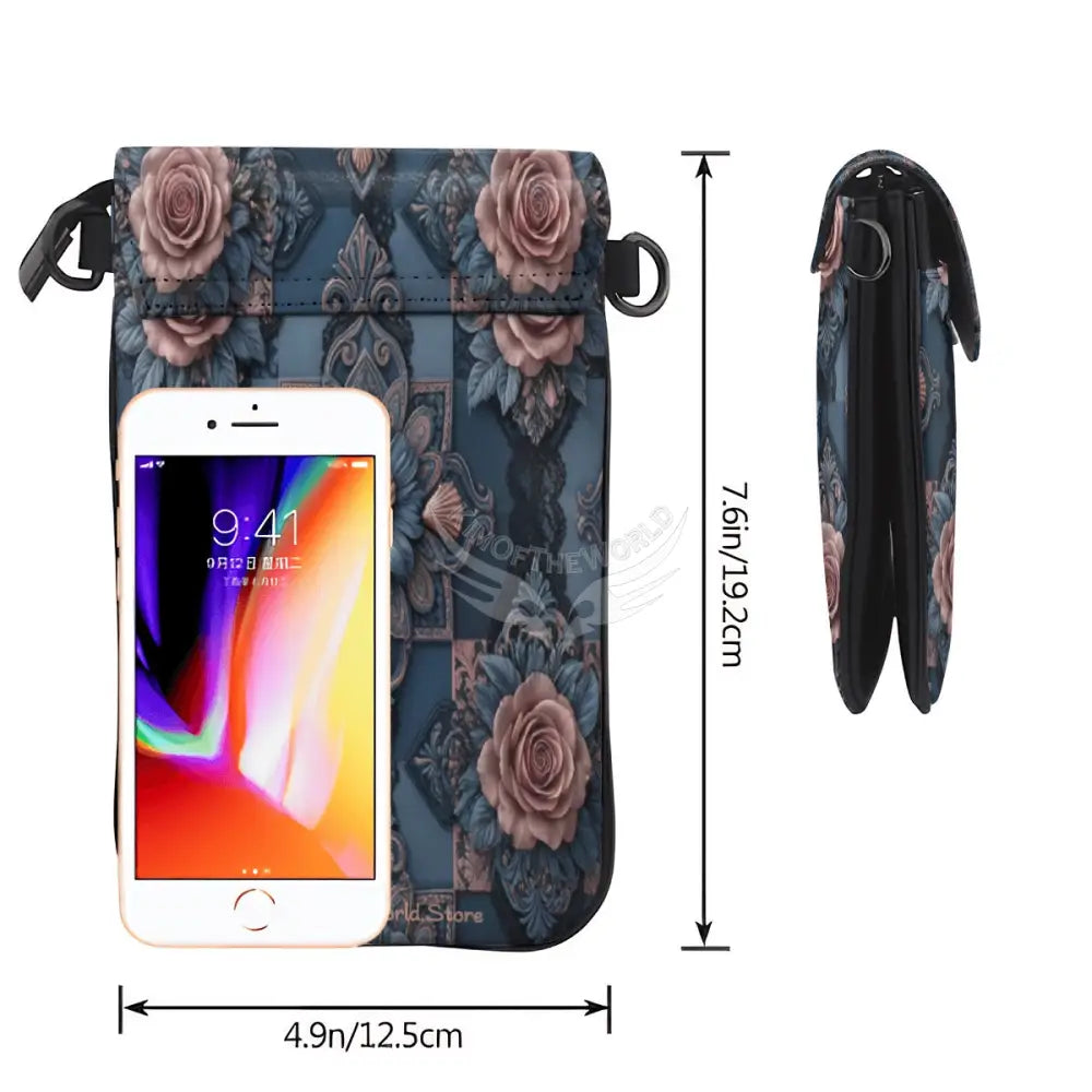 Crossbody Cell Phone Purse - 3D Rose and Country Blue Print One Size Satchel