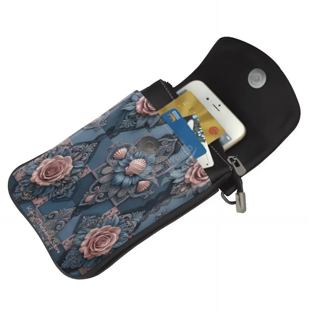 Crossbody Cell Phone Purse - 3D Rose and Country Blue Print One Size Satchel