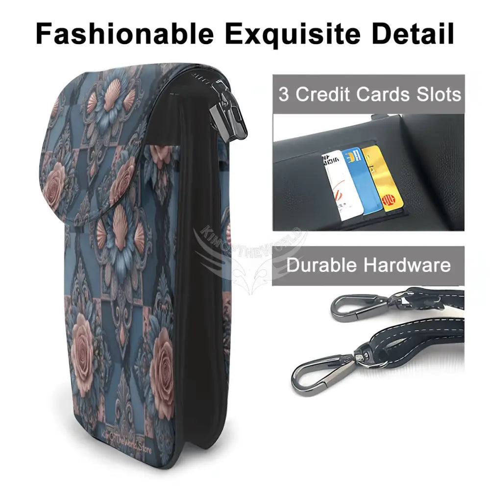 Crossbody Cell Phone Purse - 3D Rose and Country Blue Print One Size Satchel